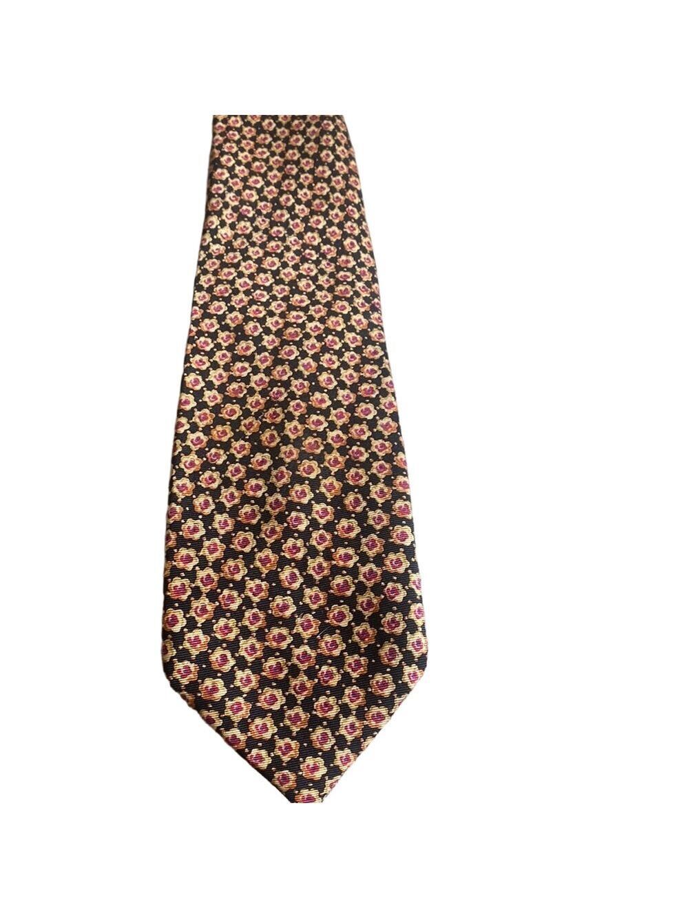 Vintage Ensons Floral Silk Tie – Black, Gold, Red & Blue | Italian Silk